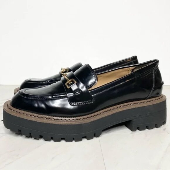 Sam Edelman Shoes - Sam Edelman Laurs Lug Sole Black Faux Leather Loafer 6 1/2 M